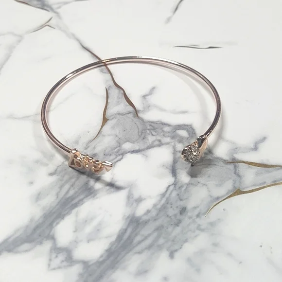 Gold Tone Love and Crystal Heart Cuff Bracelet - Picture 1 of 5